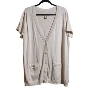 Women's Covington Knit Cardigan Sweater XL 16 18 100% Cotton Ivory Button Pocket